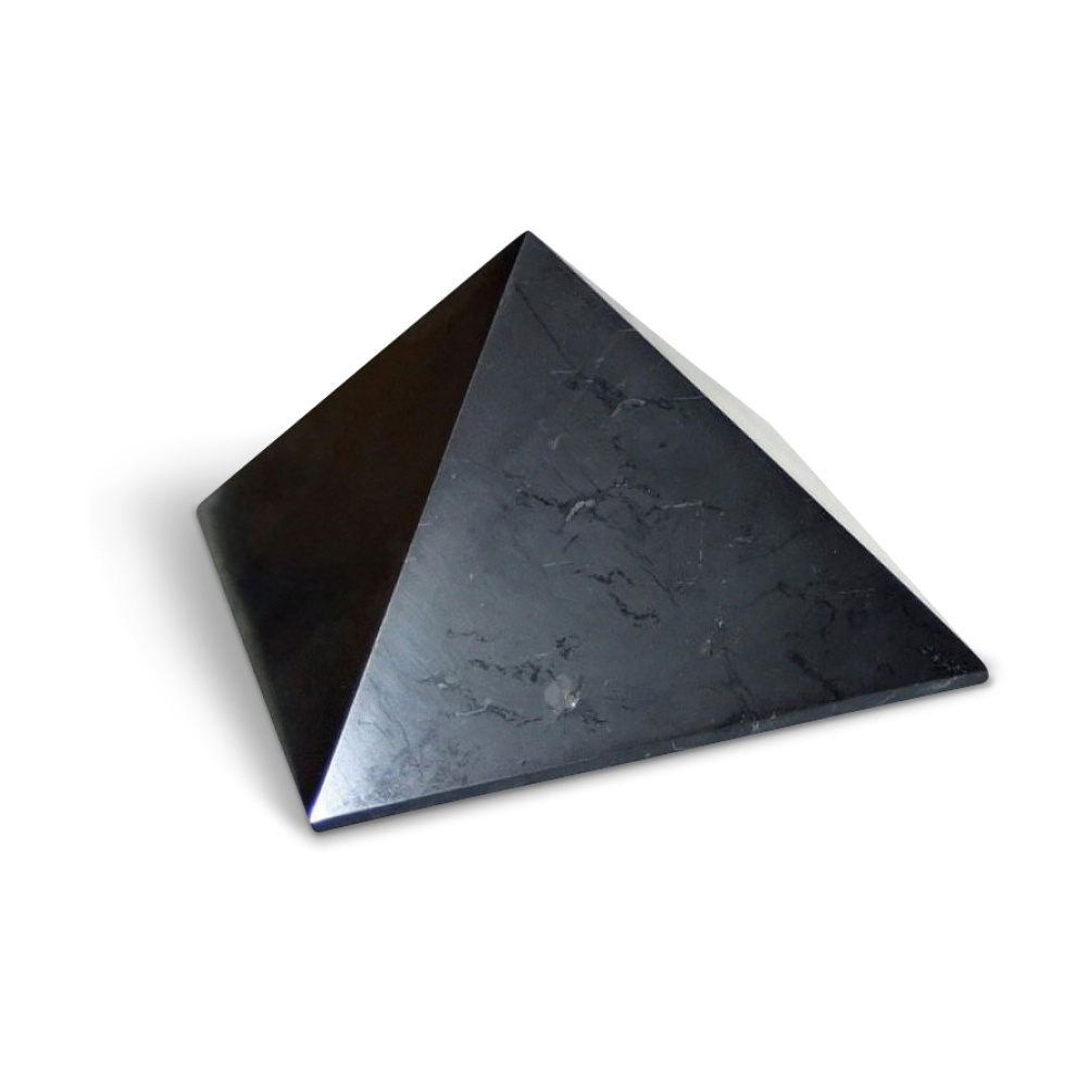 Schungit & Shungit Pyramide ca 5 cm 3 poliert aus Karelien / Zertifikat 4 